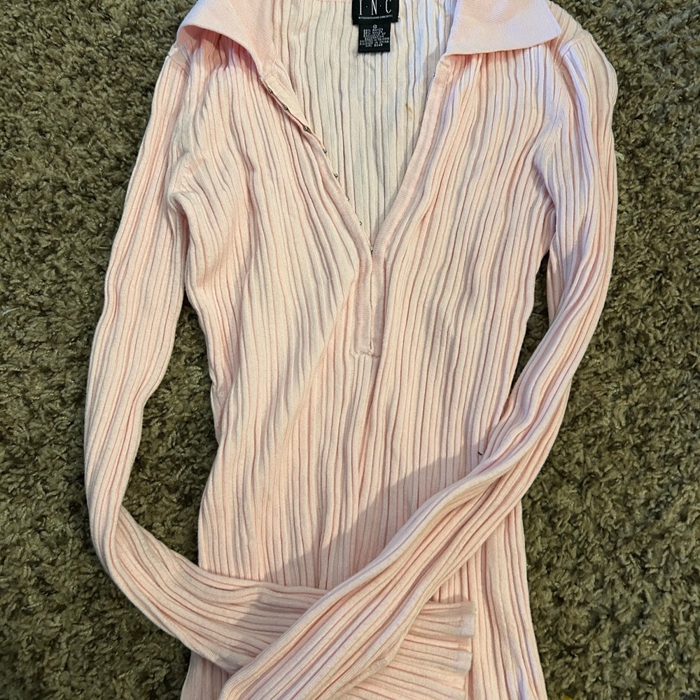 INC International Concepts Light Pink Ribbed Cardigan